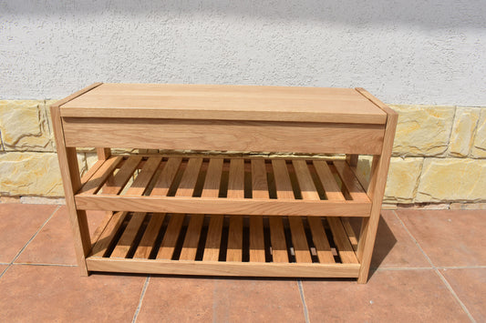 Oak shoe bench with shoe storage: solid wood hallway organizer