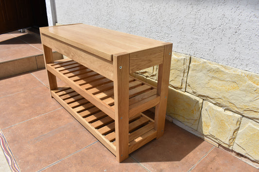 Oak Shoe Bench with Lift-Up Lid & Hidden Storage