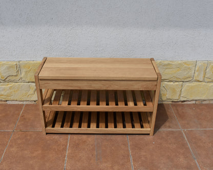 Oak shoe bench with shoe storage: solid wood hallway organizer