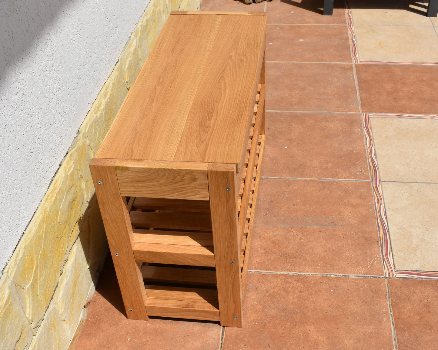 Oak shoe bench with shoe storage: solid wood hallway organizer