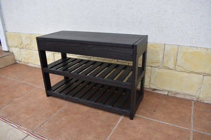 Handmade Solid Oak Entry Bench with Shoe Storage