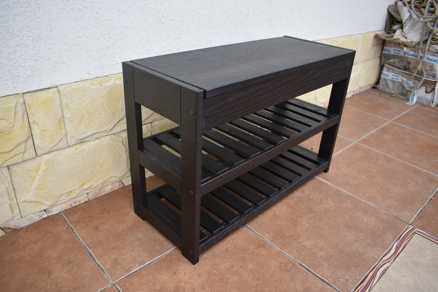 Handmade Solid Oak Entry Bench with Shoe Storage