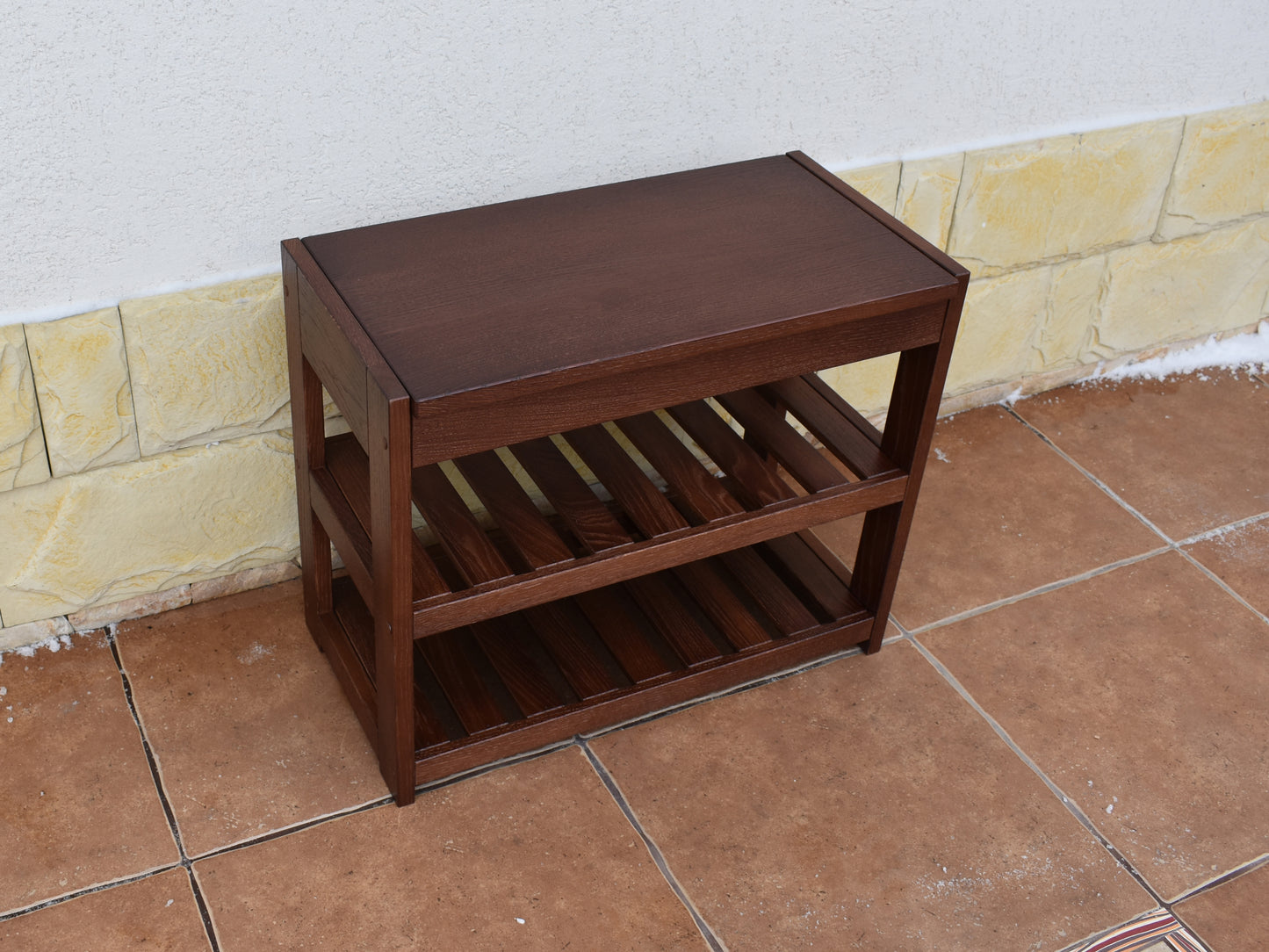 Solid Oak Shoe Rack Bench: Hallway Entryway Organizer