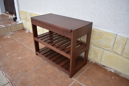 Solid Oak Shoe Rack Bench: Hallway Entryway Organizer