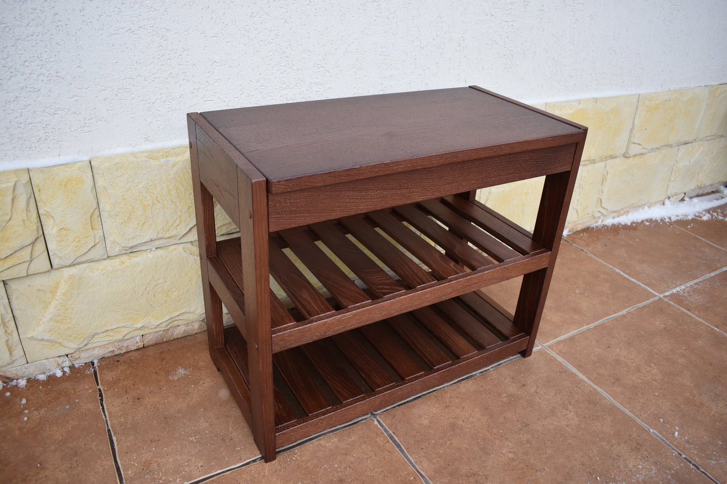 Handmade Solid Oak Entry Bench with Shoe Storage