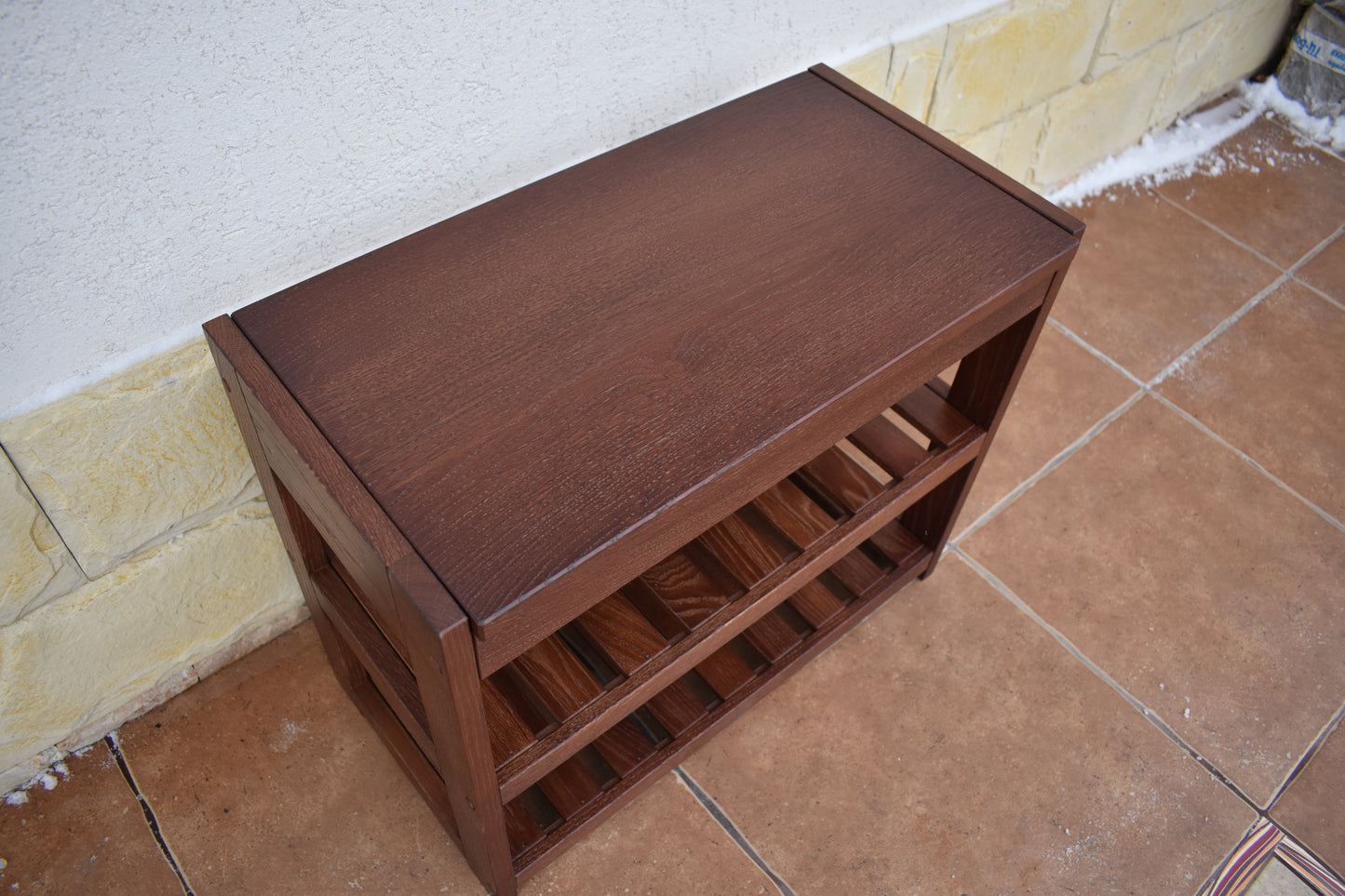 Solid Oak Shoe Rack Bench: Hallway Entryway Organizer